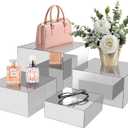 4Pcs Acrylic Risers Display Stands, Food Risers for Buffet Table, Acrylic Cube Mirror Risers for Catering Dessert, Jewelry Collectibles Party, Silver