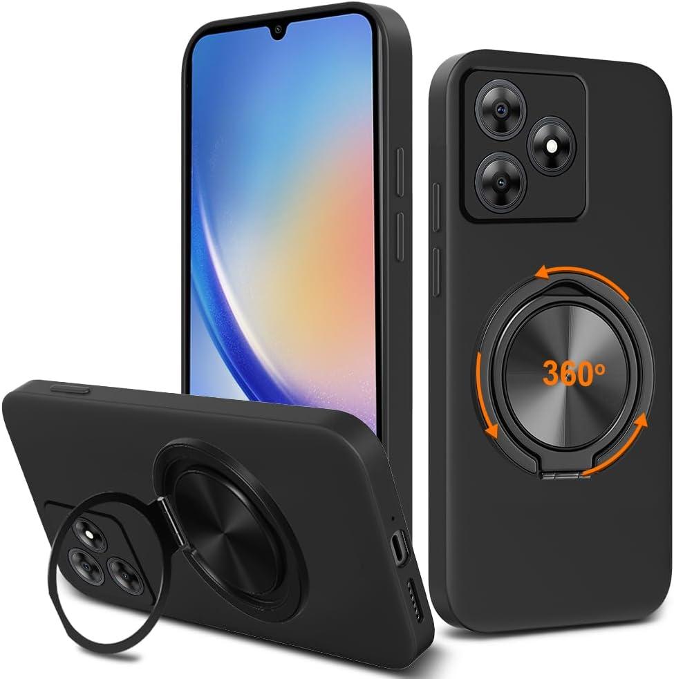 Compatible for Black-View Wave 8/Wave 8C/Oscal Flat 2/Oscal Flat 2C Phone Case, 360 Rotatable Ring Holder Kickstand/Stand Silicone TPU Silm Fit Shockproof Protective Cover Case - Black