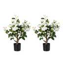 Jcezvnt 24 Artificial Rose Tree, 2 Pack Faux Rose Plants with White Flowers and Green Leaves, 2FT Silk Potted Tree for Indoor Outdoor Home Office Porch Garden Decor, White