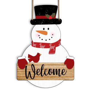 Snowman Merry Christmas Welcome Sign - Snowman Christmas Door Hanger - Hello Winter Snowflake Round Wooden Decor for Tree, Front Door, Porch, Wall, Party Hanging Decorations, 10X10 Inches -B09