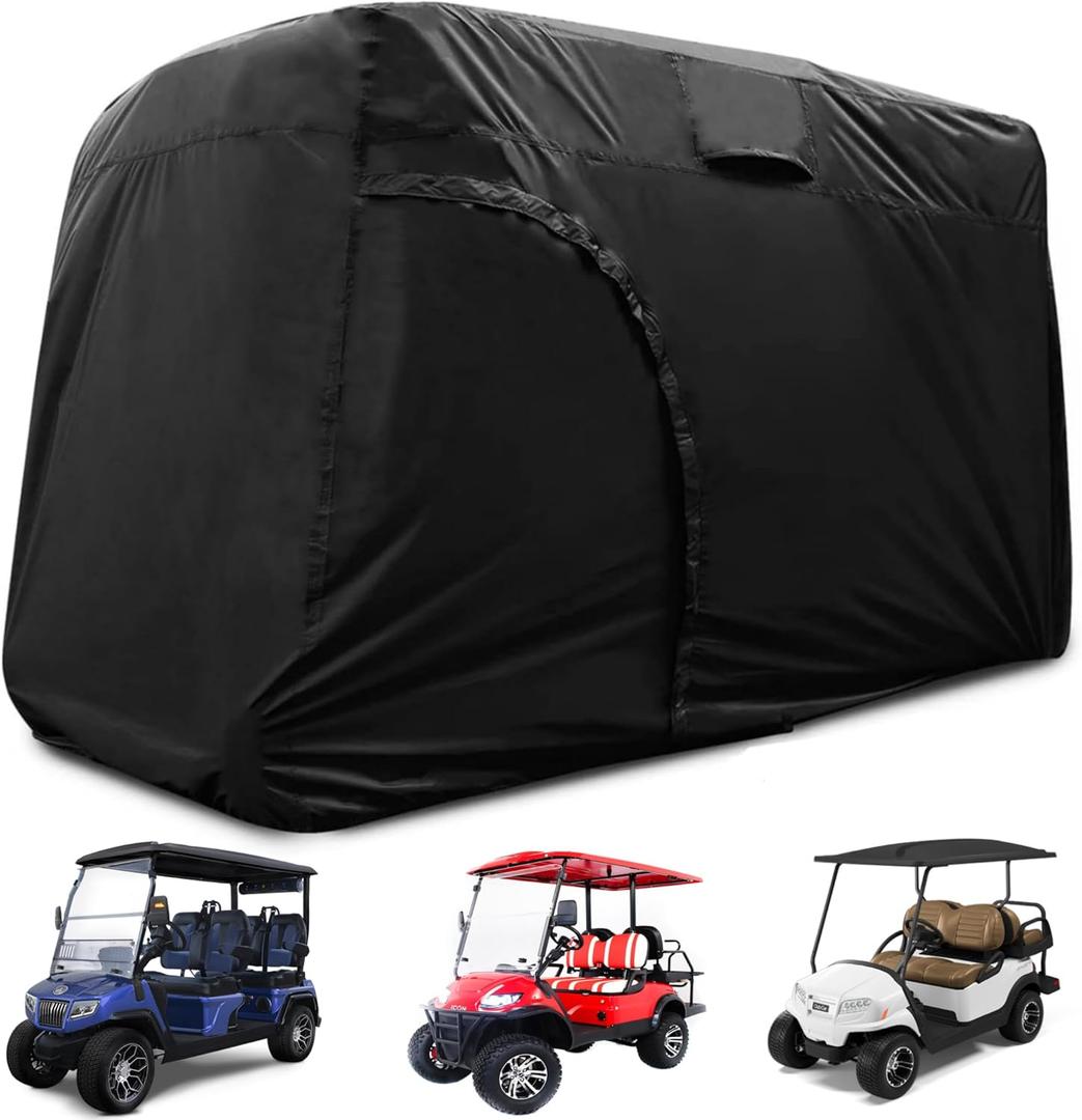 Golf Cart Cover 4 Passenger, All-Weather Protection Golf Cart Rain Covers, UV Resistant with Windproof Buckle Golf Cart Accessories (Fits for Club Car, for EZGO, for Yamaha)