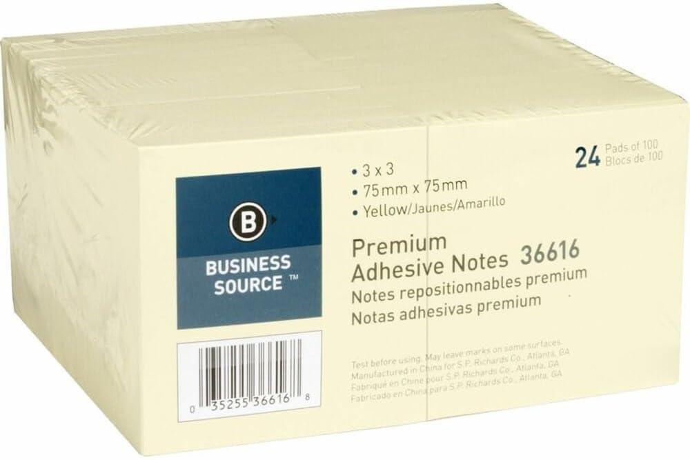 Business Source Yellow Repostionable Adhesive Notes