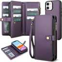 TwoHead for iPhone 11 Wallet Case with Card Holder & Detachable Magnetic Phone Case, PU Leather Wallet with Wrist Strap (Deep Purple)