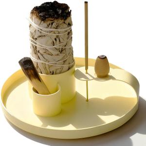 Multifunction Incense Holder, Sage Burner Holder, Palo Santo Holder Burner, 5.47" Ash Catch Tray, Smudge Stick Holder with Handle for Incense Sticks Incense Cone Candle, Yoga Meditation and Room Decor