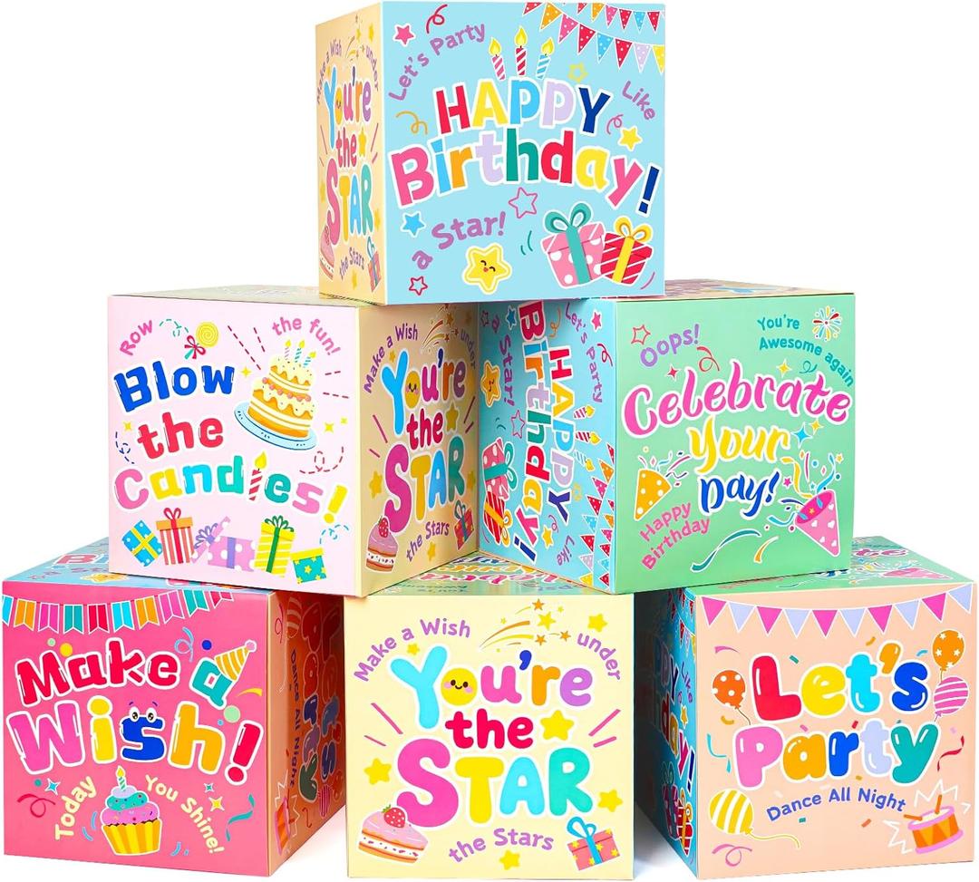 2 x 6 Pcs 3D Birthday Decorations Boxes, Reusable Party Decorations, Pairs with Any Happy Birthday Banner for Women Men Boys Girls