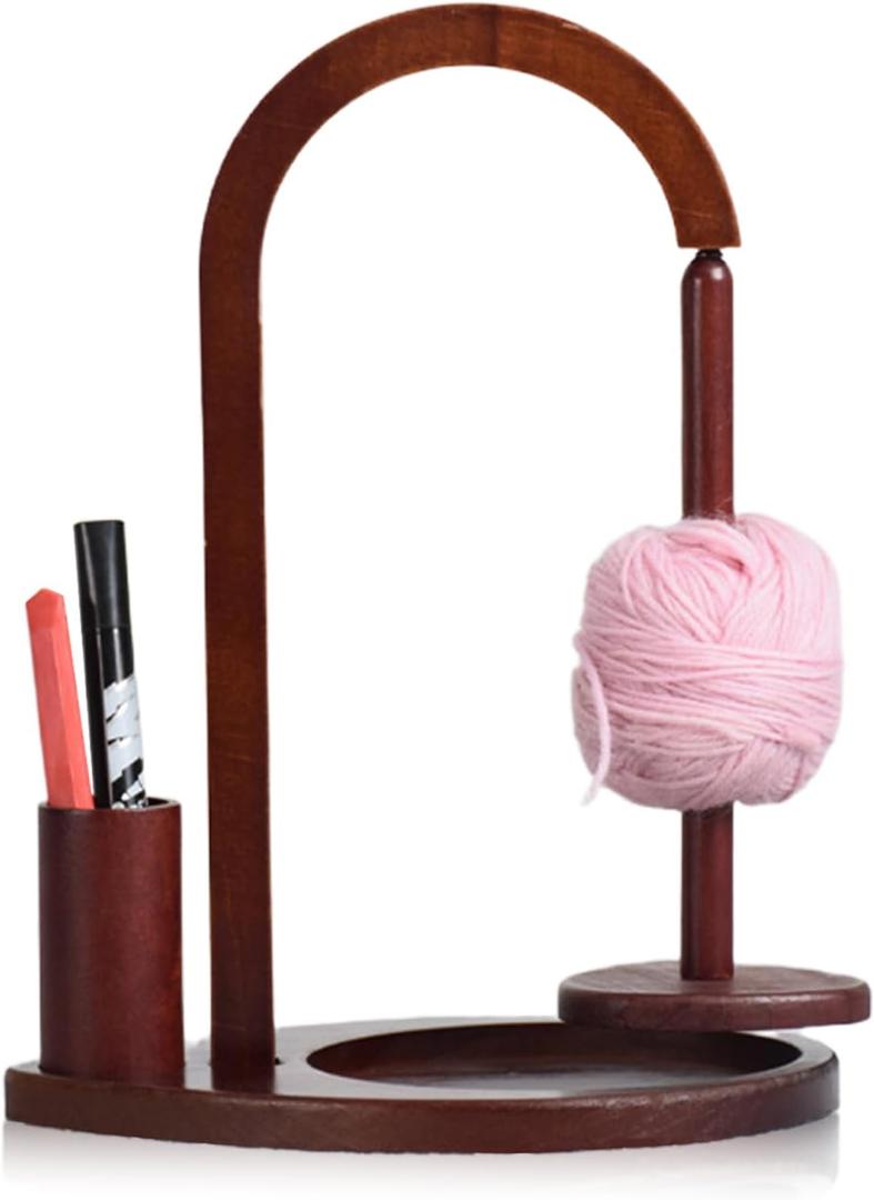 Joyeee Magnetic Wooden Yarn Holder for Crocheting, Yarn Spool Holder with Knitting Accessories Storage Organizer for Granny Yarn Storage, Crocheting and Knitting Accessories, Walnut