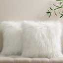 Phantoscope Pack of 2 Faux Fur Solid Throw Decorative Pillow Cover Cushion Covers Luxury Soft Halloween Decorative Pillowcase Fuzzy Pillow Covers for Bed/Couch, Cream White 18 x 18 Inches