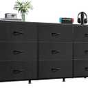 WLIVE 47''W Dresser for Bedroom, Black Dresser TV Stand for 45, 50, 55 inch TV, Wide Chest of Drawers with 9 Drawer, Large Entertainment Center, Fabric Dressers with Wood Top for Closet, Living Room, Size: Regular Siz