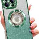 Misscase for iPhone 13 Pro Max Magnetic Case Compatible with MagSafe, Full Protection Slim Shockproof Anti-Scratch Glitter Case with Camera Lens Protector Logo View Dust-Proof Net for Women Green