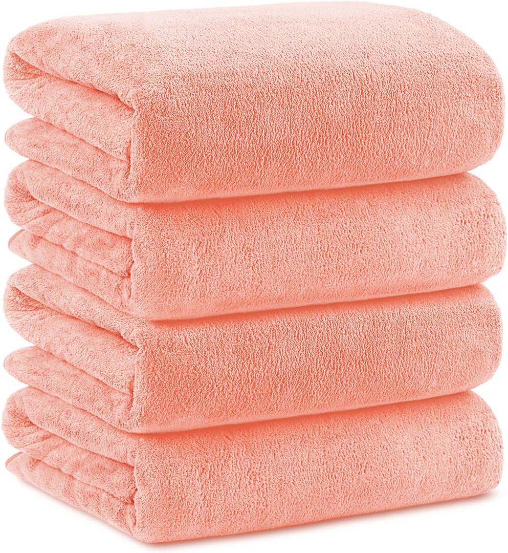 Orighty Microfiber Bath Towels Pack of 4(27'' x 54'') - Soft Feel, Highly Absorbent, Quick Drying for Body, Sport, Yoga, SPA, Fitness - Pink