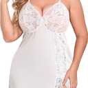 Avidlove Plus Size Lingerie For Women Sexy Satin Nightgown Lace Babydoll Side Slit Strappy Chemise Nightwear (White)