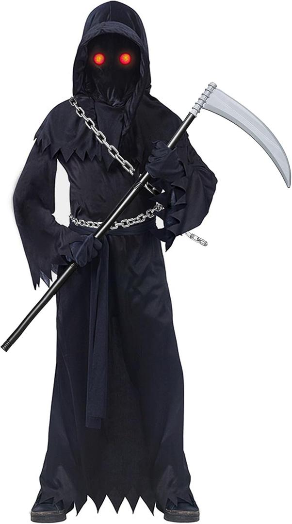 Grim Reaper Costume Kids Scary Halloween Costumes for Boys Girls (Large, Black)