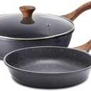 SENSARTE Nonstick Frying Pan Skillets, Swiss Granite Coating Omelette Pans, Healthy Cookware, Free of Intentionally Added PFOA (9.5 Inch Frying Pan and 5QT Saute Pan) (Gray)