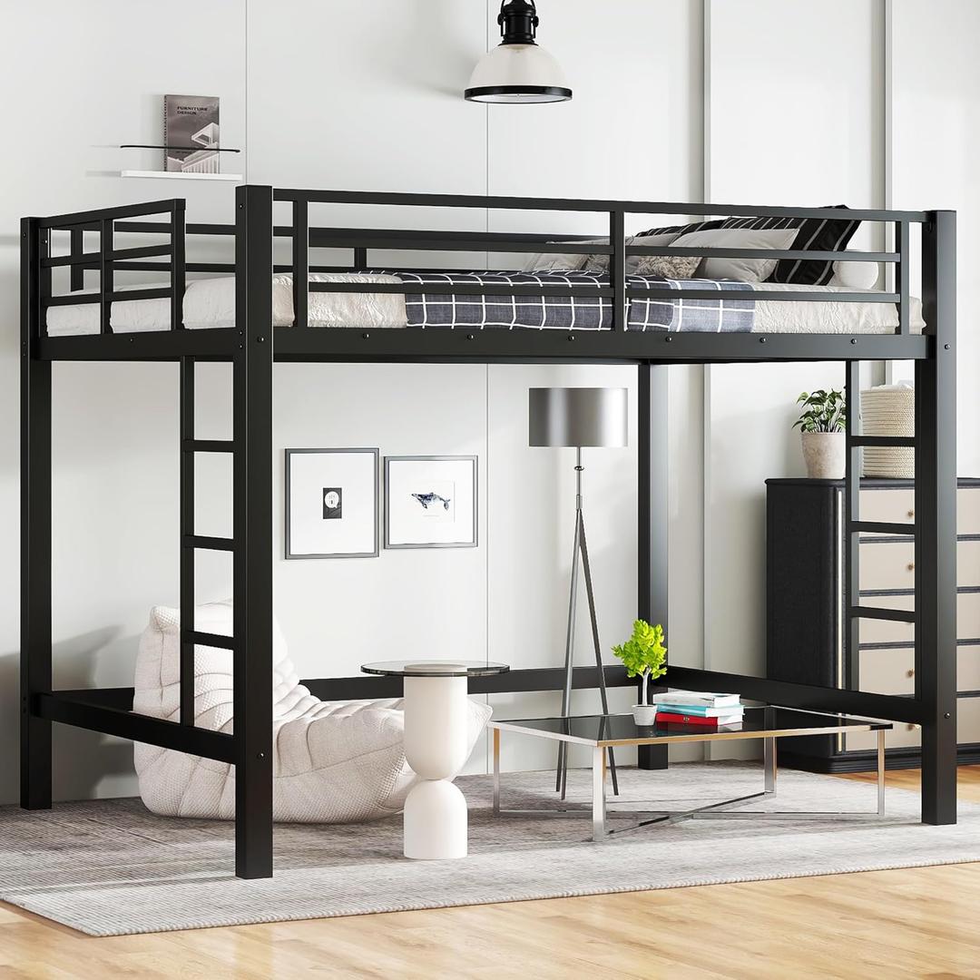 Bellemave Loft Bed Full Size, Heavy Duty Loft Bed Frame with 2 Build in Ladder and Full Length Guardrail, Easy Assemble, Noise Free Design, No Box Spring Needed, Black