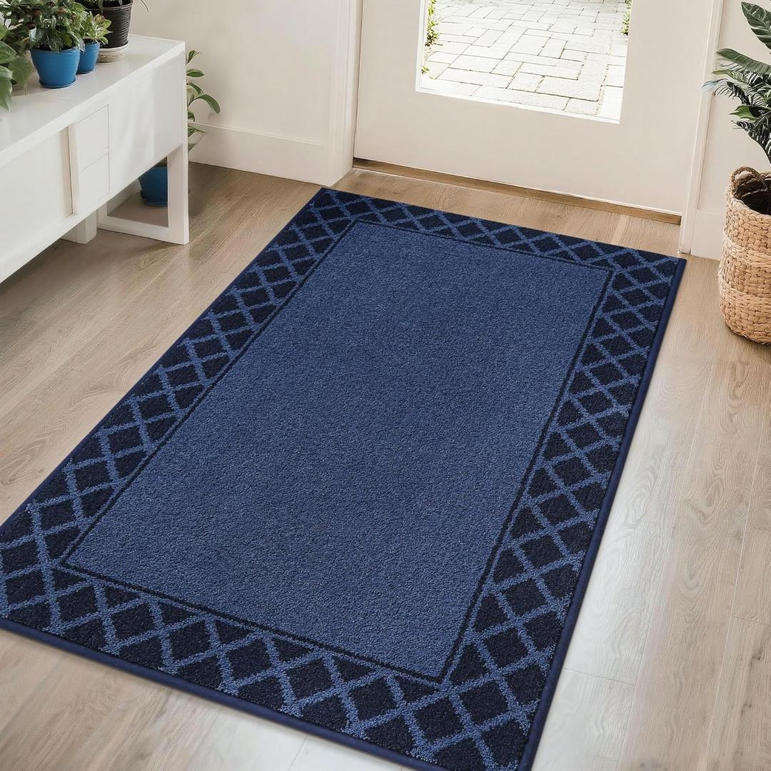 BEQHAUSE Door Mat Dirt Trapper Non Slip Entryway Rugs Absorbent Welcome Mat Low Profile Washable Front Door Mat for Muddy Paws,Entrance,Hallway, 36" x 60",Navy Blue