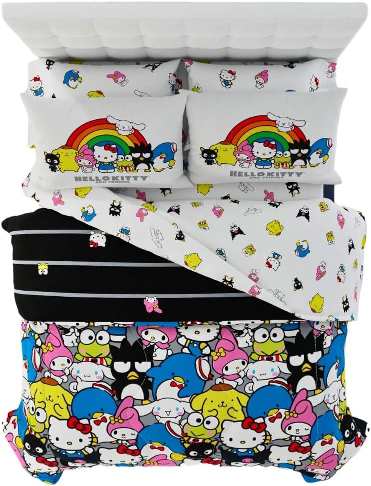 Franco Collectibles Hello Kitty & Friends Bedding 7 Piece Super Soft Comforter and Sheet Set with Sham, Queen, (Official Licensed Product)