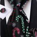 DiBanGu Christmas Ties for Men Festival Mens Holiday Tie and Pocket Square Set Santa Xmas Party Vacation Necktie (Black Cane Candy)