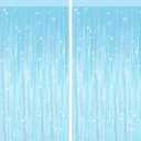 2 Pack Macaron Light Blue Metallic Tinsel Foil Fringe Curtains, Door Streamers Photo Booth Backdrop for Birthday Party, Tinsel Curtain Backdrop for Baby Shower Bachelorette Christmas Party Decorations