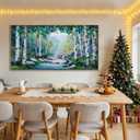 Pogusmavi Tree of Life Wall Art for Living Room, Forest Canvas Landscape Wall Art, Green Farmhouse Decor, Framed Artwork for Bedroom and Living Room, Canvas Pictures for Wall Decor 24×48IN