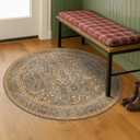 Gold Brown 3ft Small Round Rug for Entryway Indoor, Vintage Washable Area Rug for Kintchen, Bathroom - Non Slip with Rubber Backing, Floral Pattern Low Pile Soft Carpet