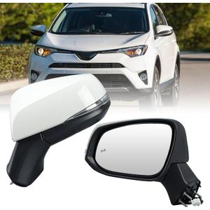 Left Driver Side Mirror Compatible with Toyota RAV4 2019 2020 2021 2022 2023 2024 Power Heated Turn Signal Blind Spot Door Rear View Mirrors 8 Pins White