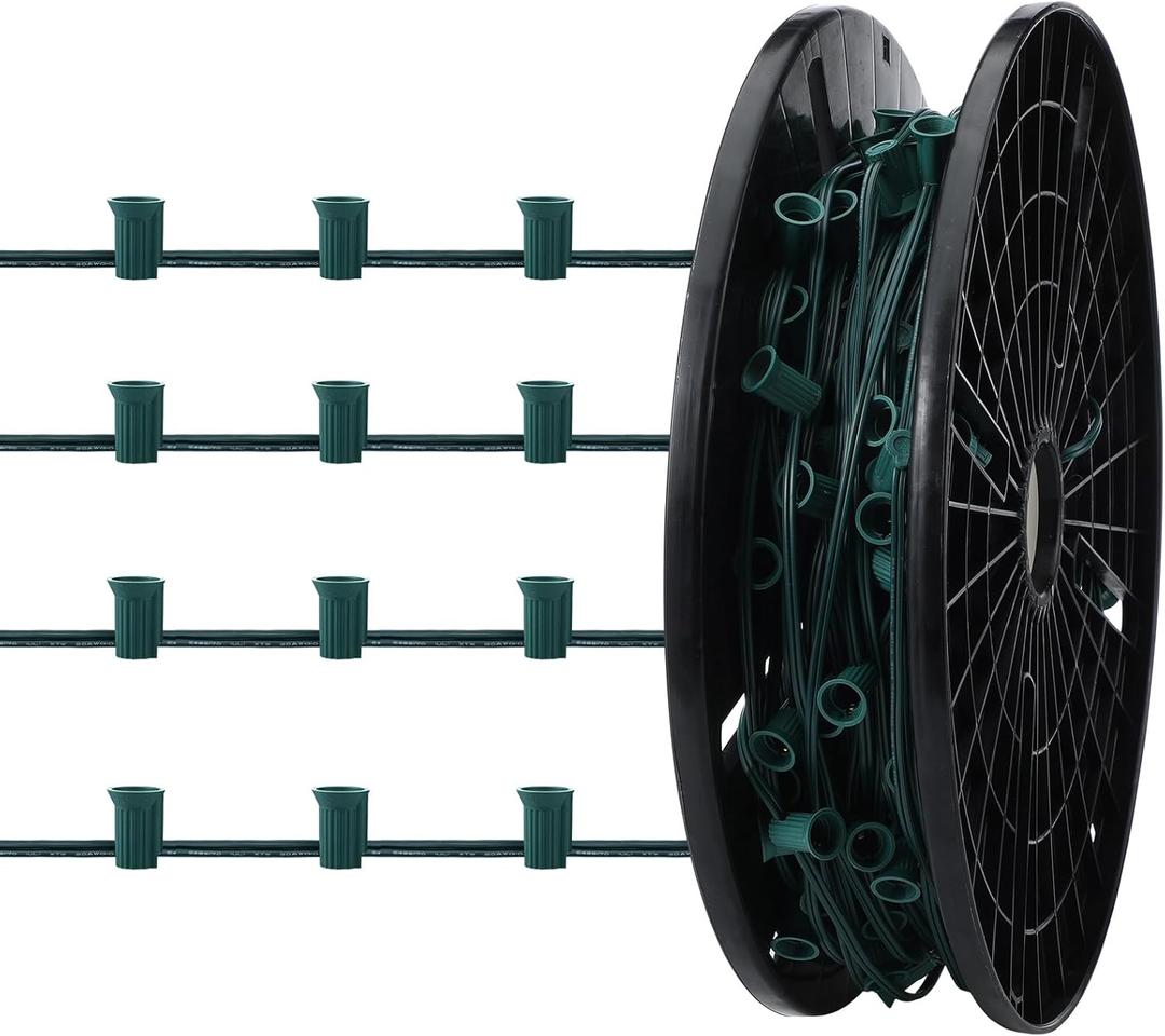 C7/e12 Christmas Light String Set, UL Listed C7 Christmas Light Strand Spool Stringer 12 Spacing Spool Wire for Patio Backyard Xmas Tree Roofline (250ft)