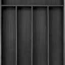 Bamboo Silverware Holder - Drawer Organizer with 5 Slots (Black)