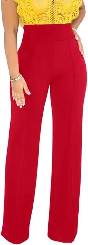 Women Stretchy Straight Leg Dress Pants Comfy Solid Classic High Waisted Wide Leg Long Bootcut Pant Slacks Work Office (Medium, Red)