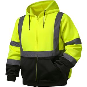 SKSAFETY Hi Vis Work Safety hoodies for Men - Class 3 High Visibility Reflective Hoodie Jacket, High Vis Zipper Hoodie with Black Bottom, Construction Sweatshirts with Pockets (5X-Large, Lime 02)