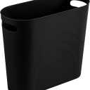 rejomiik Small Trash Can, 3.5 Gallon Slim Garbage Can Plastic Waste Basket with Handles Container Bin for Narrow Spaces Bathroom, Bedroom, Kitchen, Office at Home, Black
