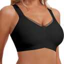 Women's Wireless Bras Full Coverage V Mesh Padded Bralette No Underwire Seamless Comfortable Everyday Bra (Black, M)