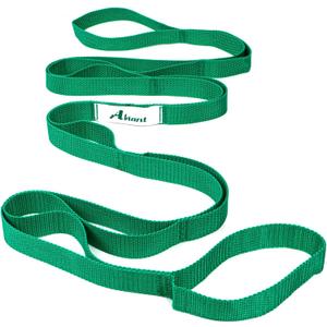 Stretching Strap Yoga Straps for Physical Therapy, 10 Loops Non-Elastic Stretch Band for Pilates, Flexibility, Exercise and Gymnastics (Green)