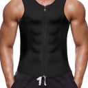 Wonderience Men Waist Trainer Vest Hot Neoprene Sauna Suit Corset Body Shaper Zipper Tank Top Workout Shirt (Large, Black)
