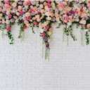 7X5FT White Brick with Flowers Backdrop Occasions Mother's Day Wedding Bridal Shower Birthday Party Banner Background Supplies DH-357