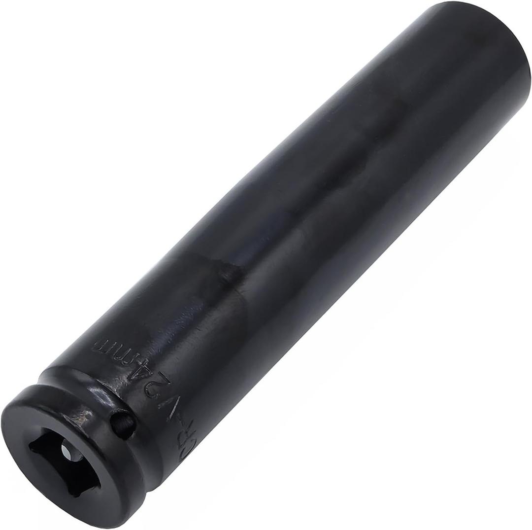 1/2" Drive by 24mm Deep Impact Socket, Heat-Treated CR-V Steel 6" Length, 6-Point Metric Size (24mm)