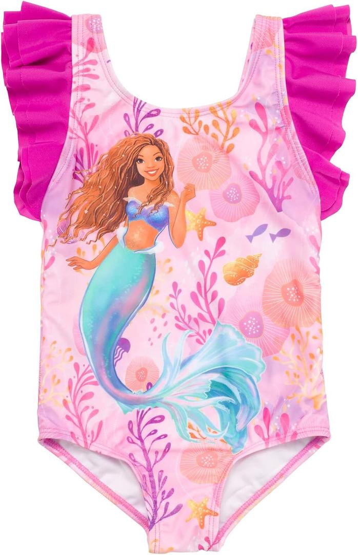 Disney Princess Girls' One Piece Bathing Suit Toddler to Big Kid | One-Piece Silhouette, Soft Stretchy Fabric, Pull-On Closure, Fully Lined