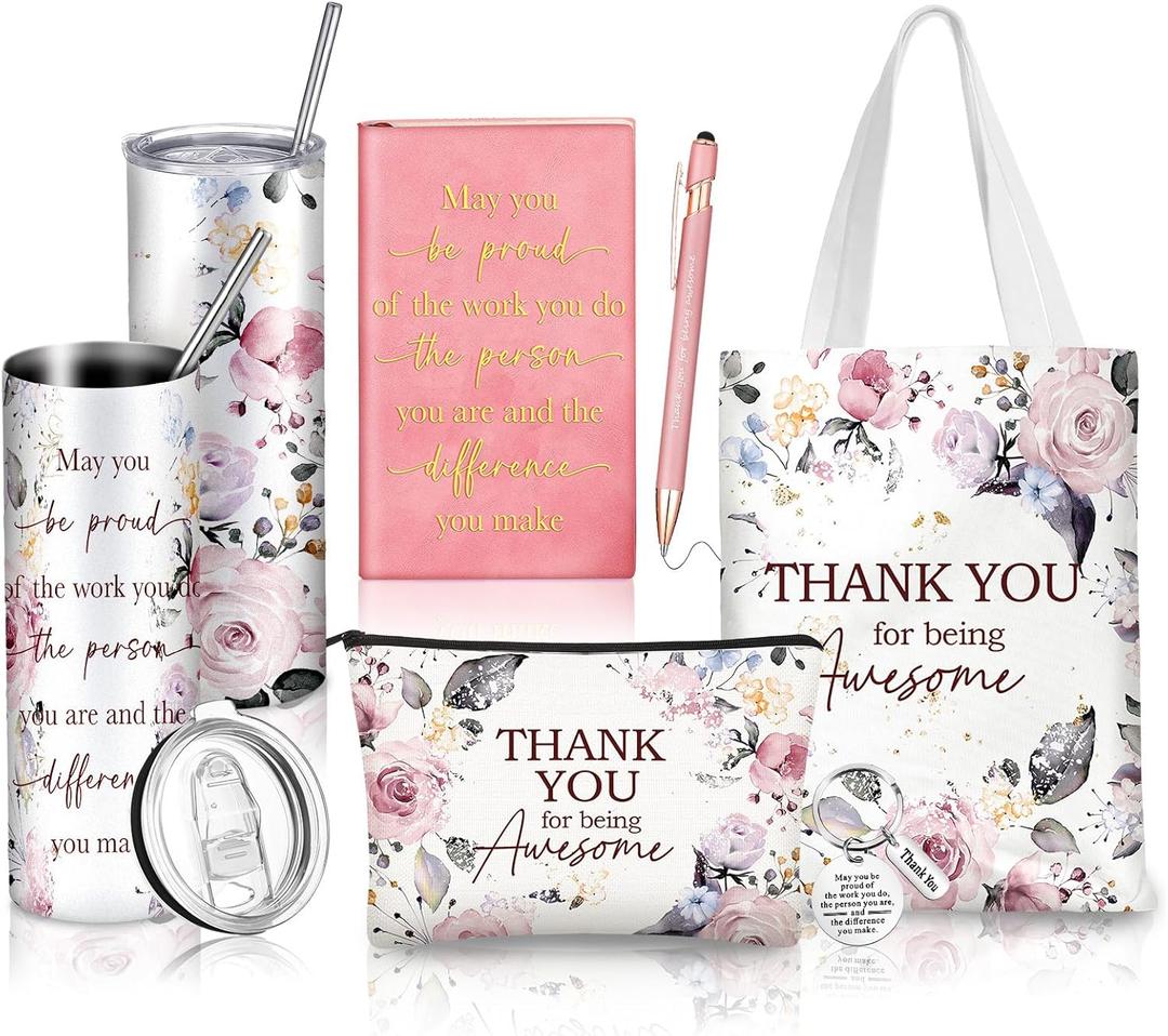 6 Pcs Employee Appreciation Gifts for Women, Thank You Gift Set for Coworker, Staff, Teacher, Nurse, Team Recognition Gifts for Work Anniversary, Farewell, Promotion(Chic Style)