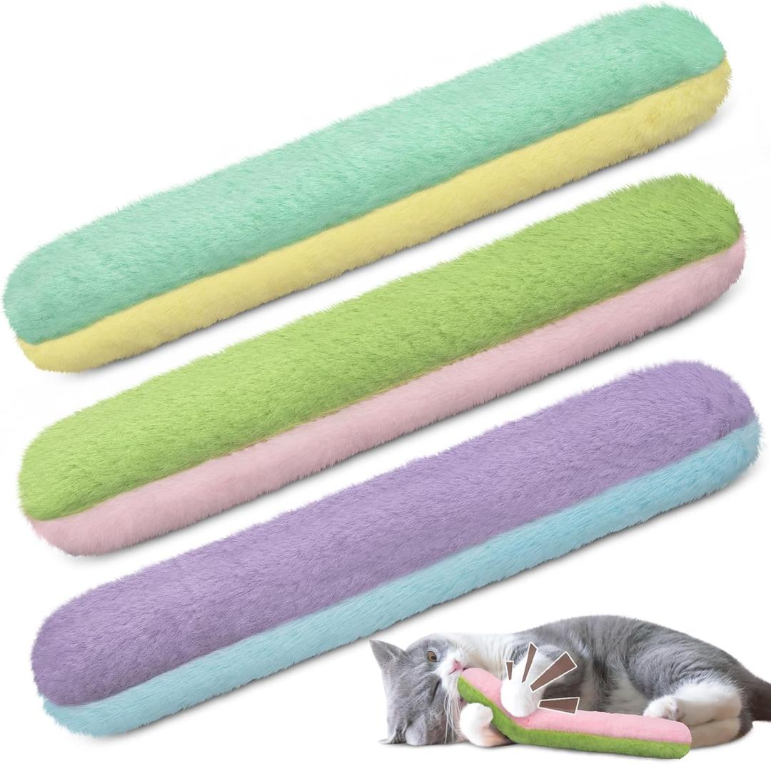 Retro Shaw Cat Toys Kicker Pillows 3Pcs, Crinkle Refillable Catnip Toys for Indoor Cats Kitten, Christmas Interactive Cat Nip Chew Kitty Kick Sticks 10.1 Inches