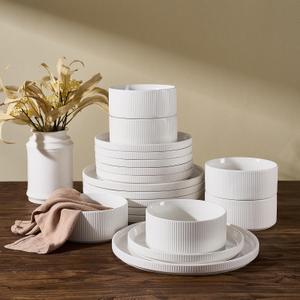 Line Porcelain Dinnerware Set, dish set for 6, White