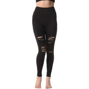 Baihetu Women's High Waist Yoga Pants Cutout Ripped Super Soft and Comfortable Skinny Leggings (Medium, Black7)