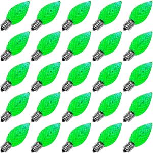 Meconard C7 Led Replacement Christmas Light Bulbs, C7 Shatterproof Led Bulbs for Christmas Indoor Outdoor String Lights, E12 Candelabra Base, Commercial Grade Holiday Light Bulbs, Green, 25 Pack