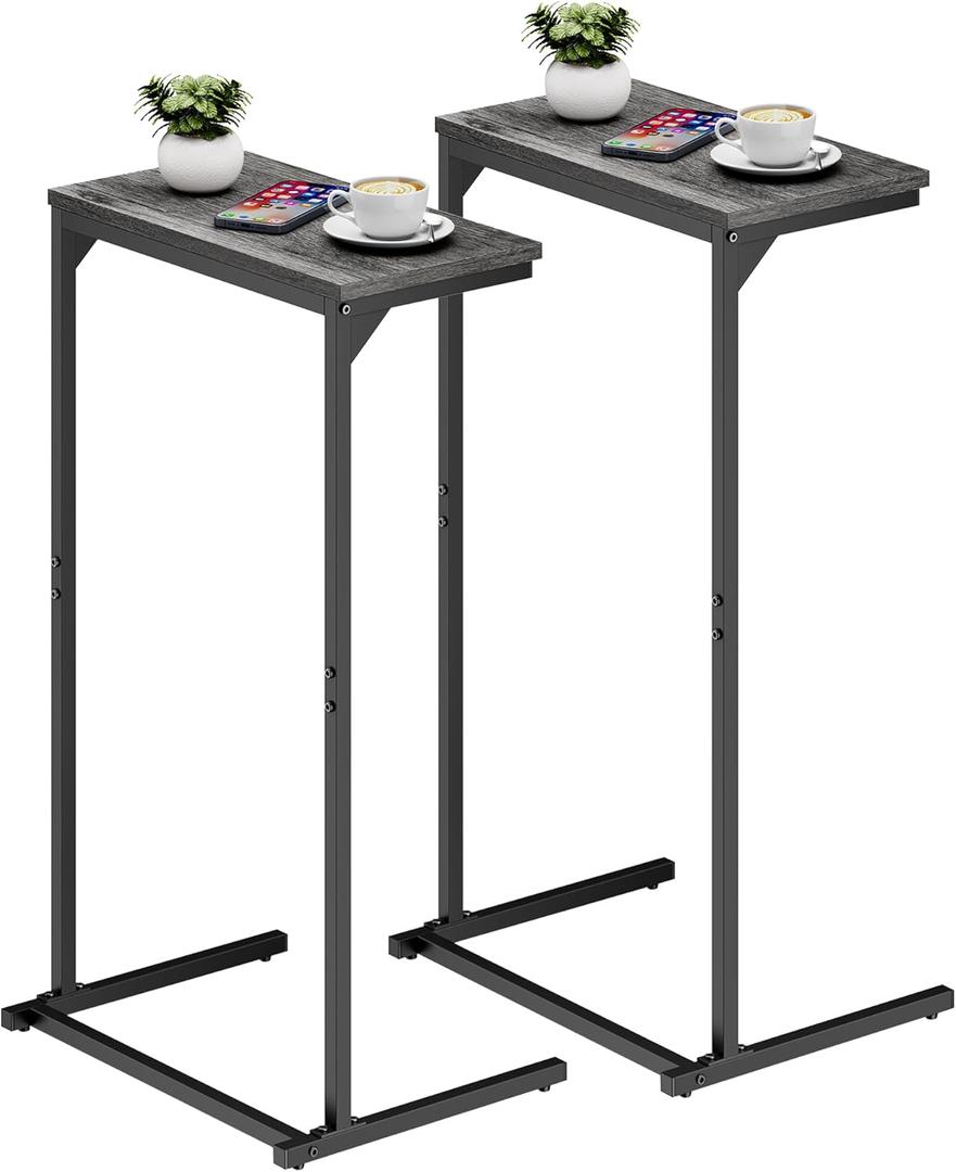 TUTOTAK C Shaped End Table, Small Side Table, Set of 2, 28.7 inch Tall Couch Table, Sofa Table, Living Room, Bed Room, Charcoal Grey TB01BY0712