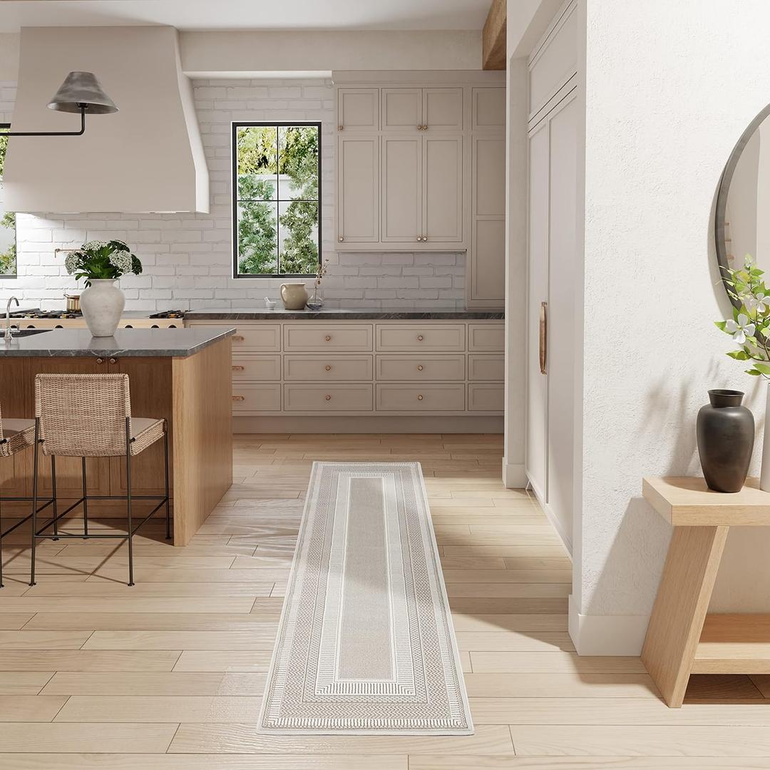 Nourison Home Glam Geometric Ivory 2'3" x 7'6" Area Rug, Easy Clean, Non Shedding, Bed Room, Living Room, Dining Room, Kitchen (2x8)