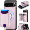 for Wallet Folding Case for Google Pixel 10 Pro XL, MagSafe Compatible with RFID Blocking 6 Card Slots, 2-in-1 Kickstand Magnetic Closure Shockproof Heavy Duty Case for Pixel 10 Pro XL 6.8" - Pink
