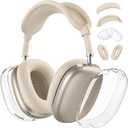 for AirPods Max Case Cover, Anti-Scratch Ear Pad Case Cover/Ear Cups Cover/Headband Cover for Apple AirPods Max Headphones (2024/2020), Clear TPU Transparent and Silicone Accessories, Stone [4 in 1]