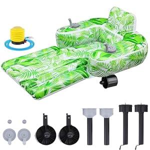 ShinyRelief Motorized Pool Float for Adults, Inflatable Pool Lounger with Built in Dual Motor, Cup Holders, Backrest, Foot Pump for Lake, Beach, Summer Party(Leaves, Green)