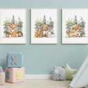 3 x 3 Pcs Nursery Woodland Animals Canvas Wall Art Fox Bear Deer Painting Picture Wall Decor Cute Wild Animals Poster Print Artwork For Baby Bedroom Kids Room Home Decoration (16inx24in Unframed)