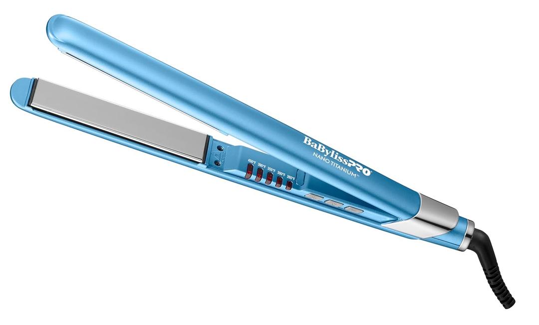 BabylissPRO Nano Titanium Ultra-Sleek Hair Straightener, Flat Iron for All Hair Types, Blue