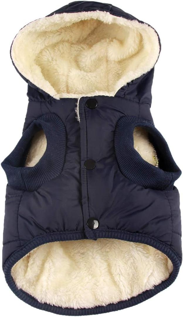 Vecomfy Fleece Lining Extra Warm Dog Hoodie in Winter for Medium Dogs Jacket Pet Coats with Hooded,Blue L