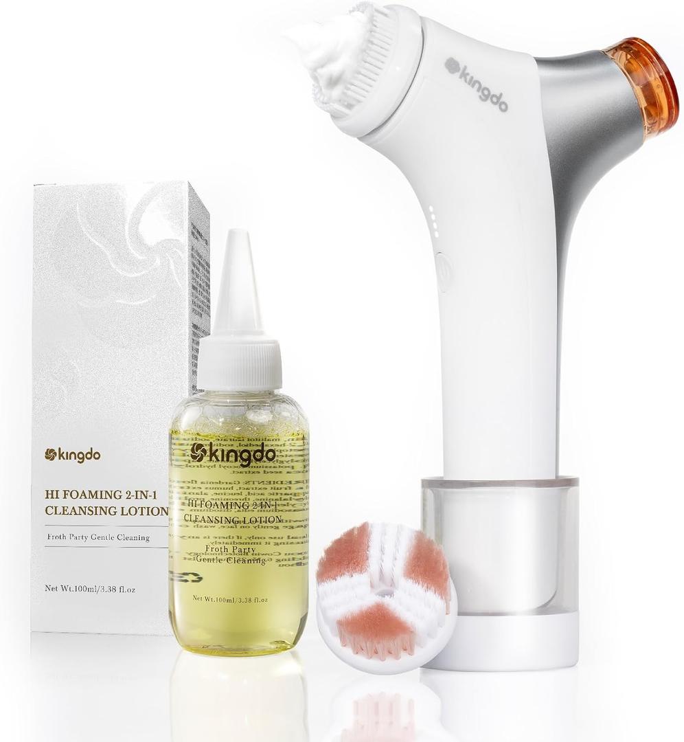 Kingdo 2-in-1 Face Scrubber & Makeup Remover Device, Smart Automatic Foaming Facial Cleansing Brush Exfoliator with Face Cleanser for Deep Cleansing & Exfoliating & Removing Makeup Skin Care